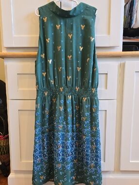 Anthropologie Teal Green Dress with Gold Foil Accents